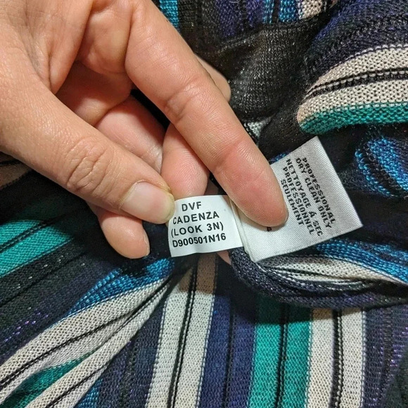 Diane Von Furstenberg Metallic Dress Cadenza Knit Wrap Blue Green Medium Midi - Picture 9 of 10